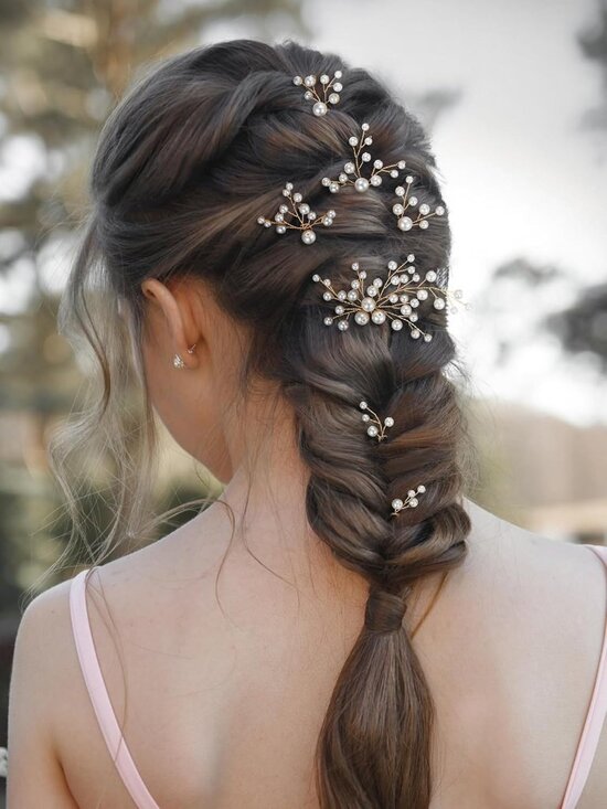 Women\'s 7 Pieces Rhinestone Crystal Handmade Bridesmaid Floral Pearl Hair Pins main image 7